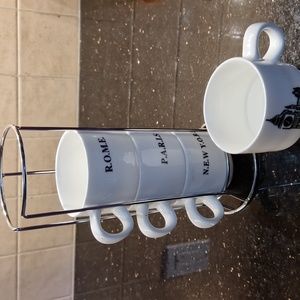 NWOT Set of 4 porcelain coffee cups with stand